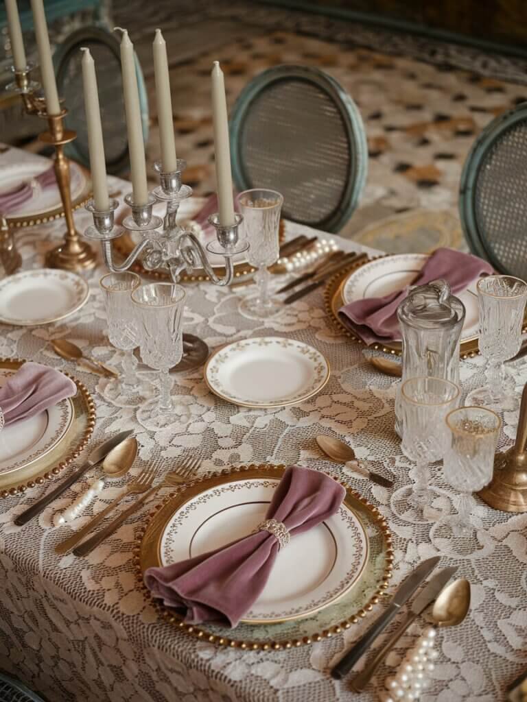 Elegant Vintage Glam tablescape idea