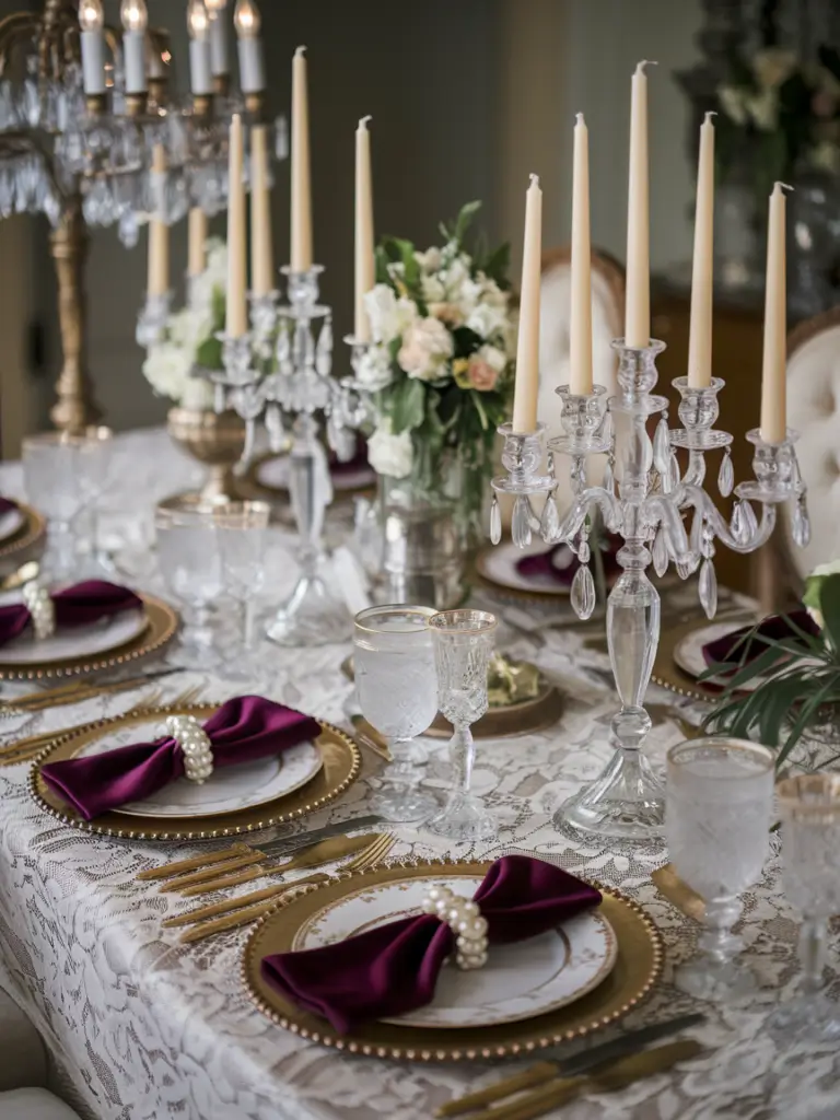 Elegant Vintage Glam tablescape idea