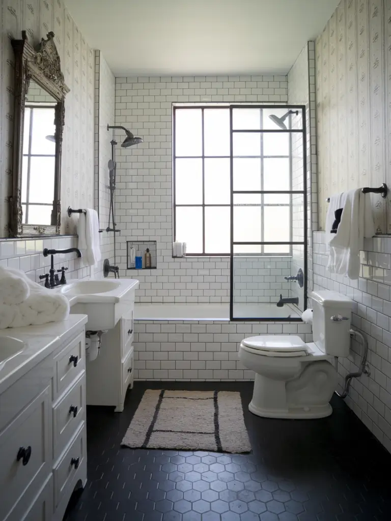 Bathroom Ideas Aesthetic- Bold Black and White Contrast